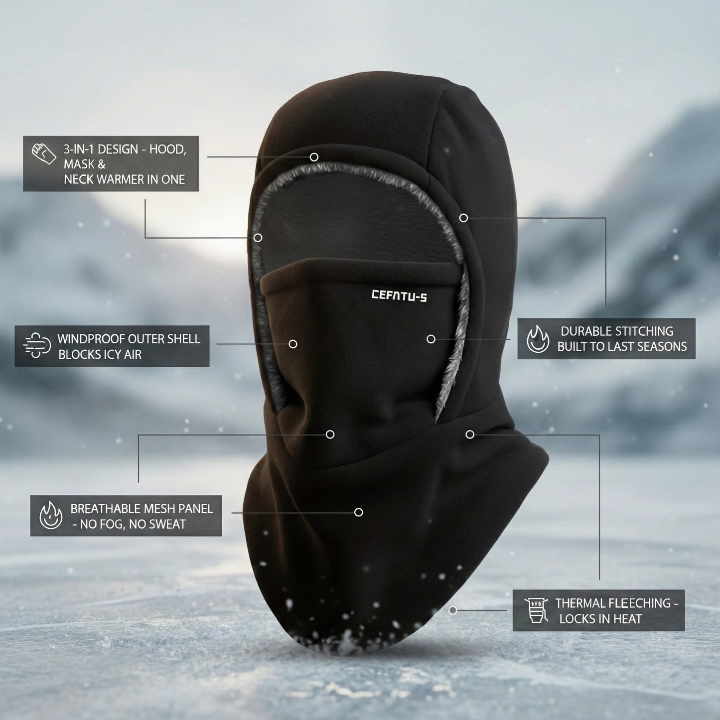 ThermaFleece Balaclava – Windproof 3-in-1 Winter Hat, Mask & Neck Warmer