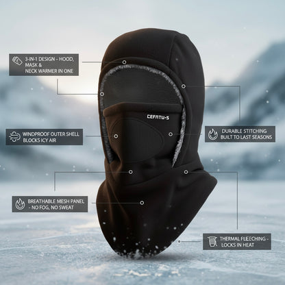 ThermaFleece Balaclava – Windproof 3-in-1 Winter Hat, Mask & Neck Warmer
