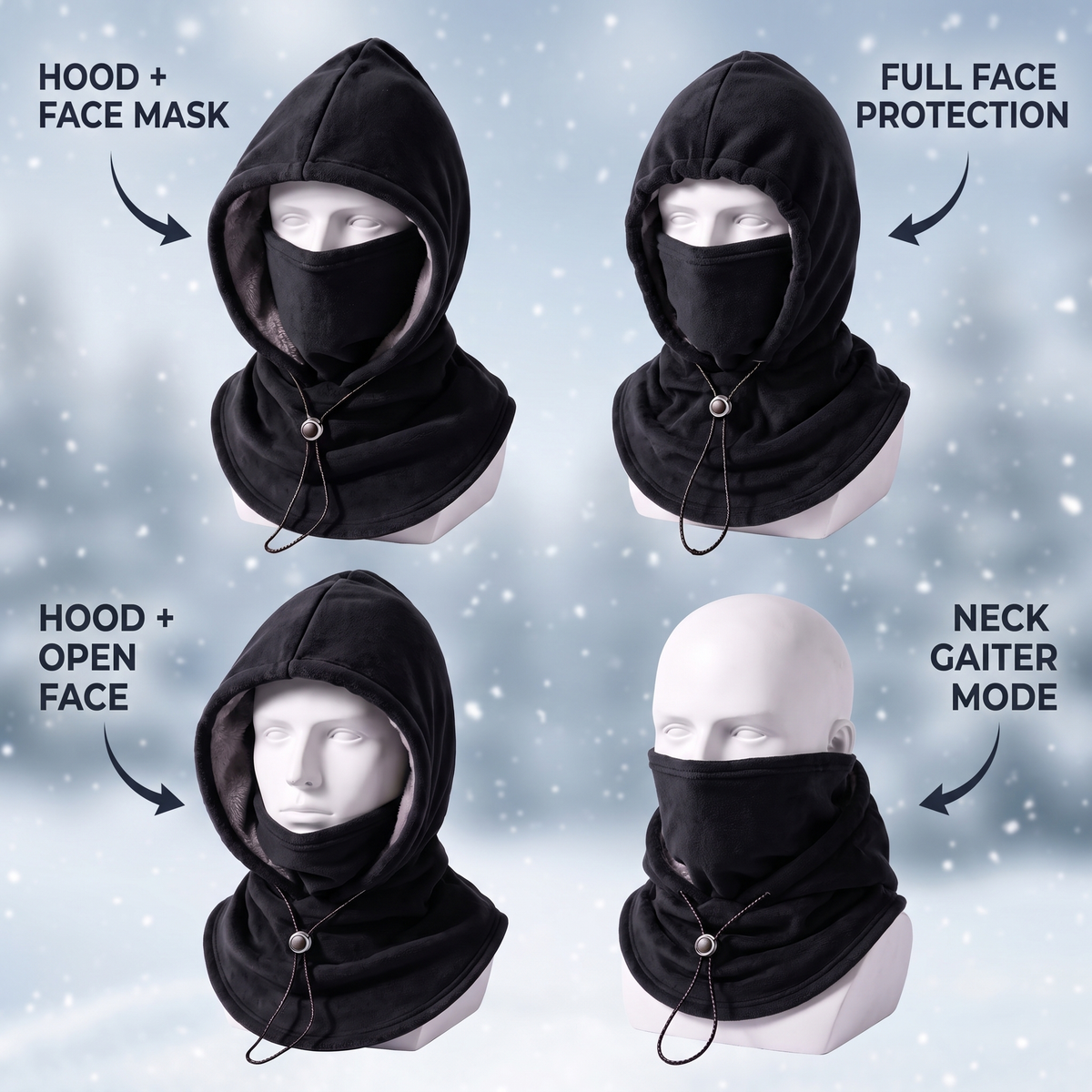 SnugHood Fleece Balaclava – Adjustable 3-in-1 Hood, Face Mask & Neck Warmer