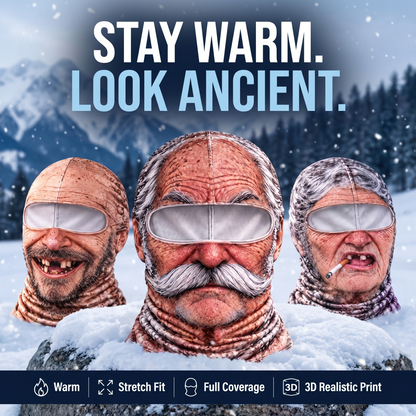 GrumpyGramps Balaclava – 3D Funny Old Man Face Ski Mask & Neck Warmer