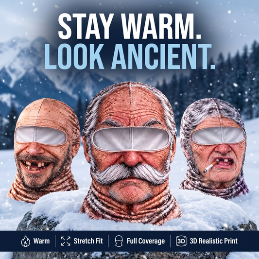GrumpyGramps Balaclava – 3D Funny Old Man Face Ski Mask & Neck Warmer