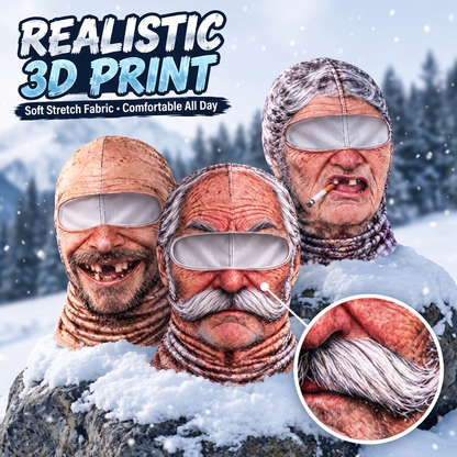 GrumpyGramps Balaclava – 3D Funny Old Man Face Ski Mask & Neck Warmer