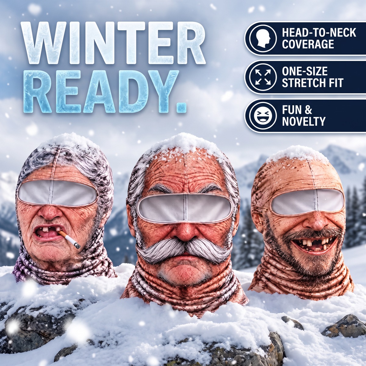 GrumpyGramps Balaclava – 3D Funny Old Man Face Ski Mask & Neck Warmer