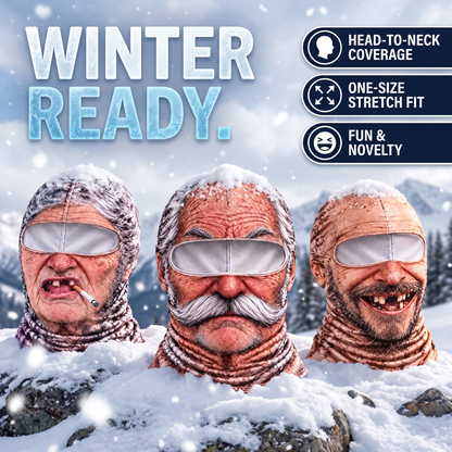 GrumpyGramps Balaclava – 3D Funny Old Man Face Ski Mask & Neck Warmer