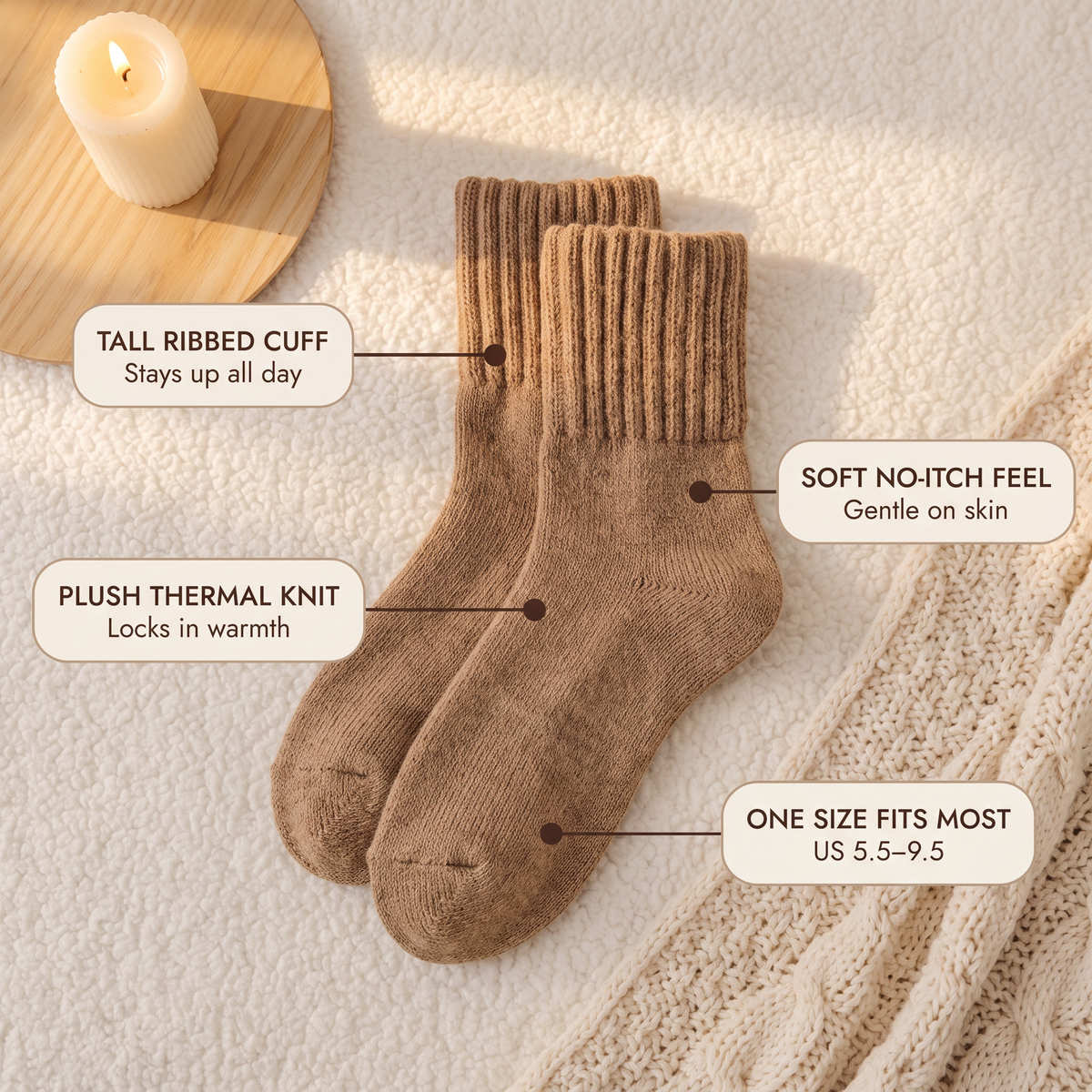 CozyKnit Thermal Socks – Plush Ribbed Mid-Calf Winter Socks